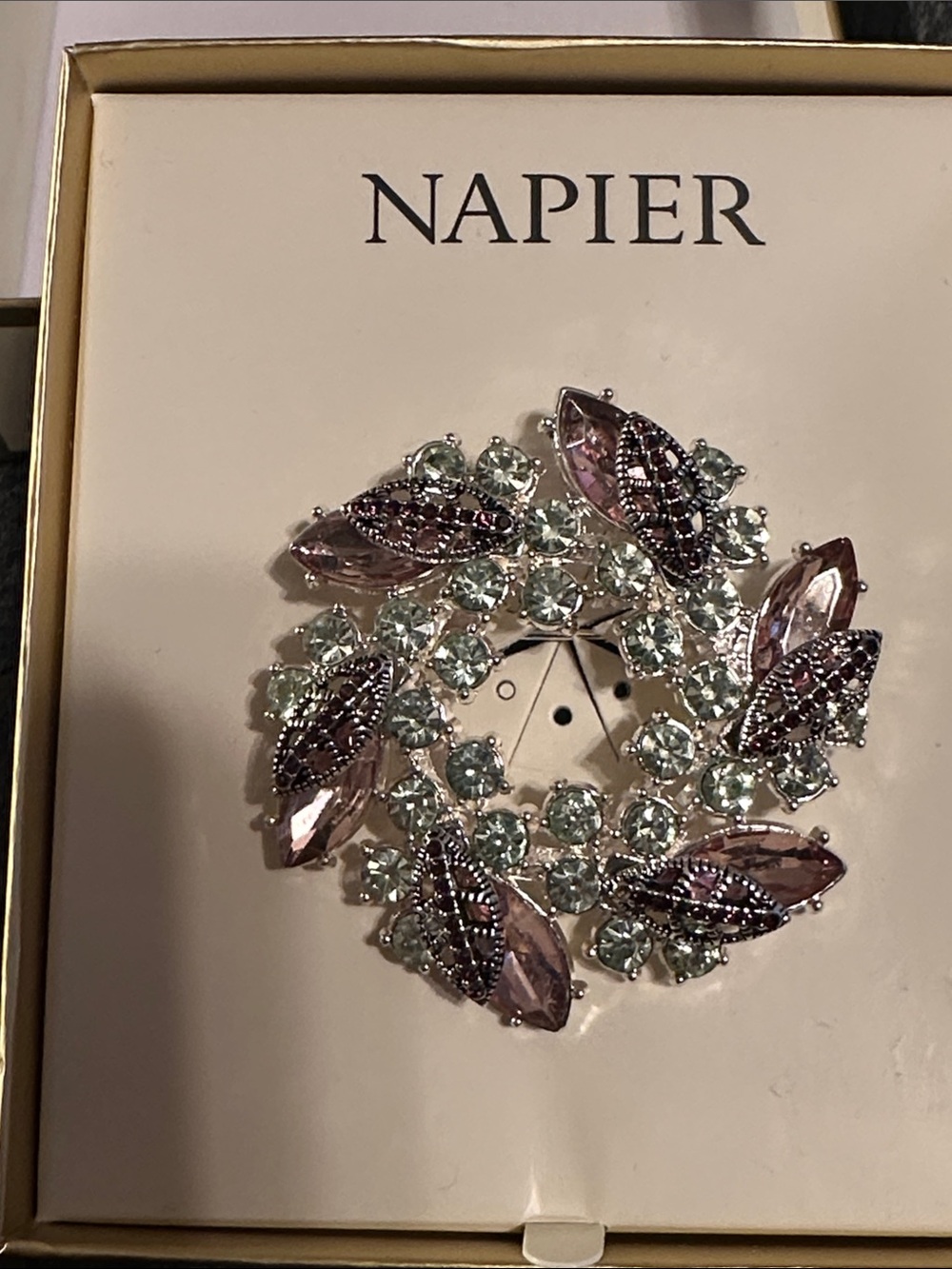 Napier Purple and Clear Crystal Wreath Brooch NWT